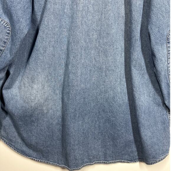 Vintage John Rich & Bros Woolrich Denim Work Shirt Tan Collar Elbow Patches * L - Picture 9 of 12